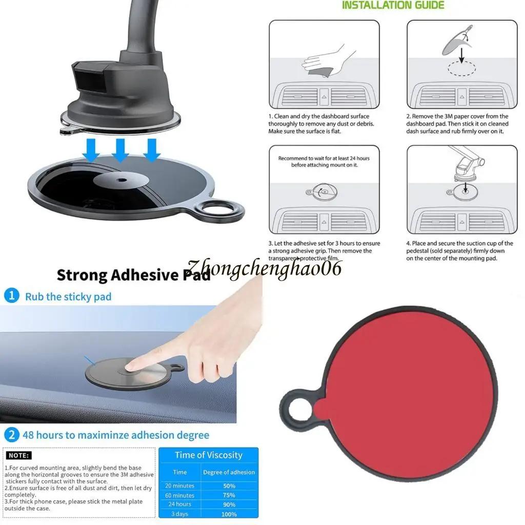 Circular Dashboard Mount Holder Pad Featuring 80mm Design For Electronics Secure Adhesive Base Phone Mounting In Vehicle 601F