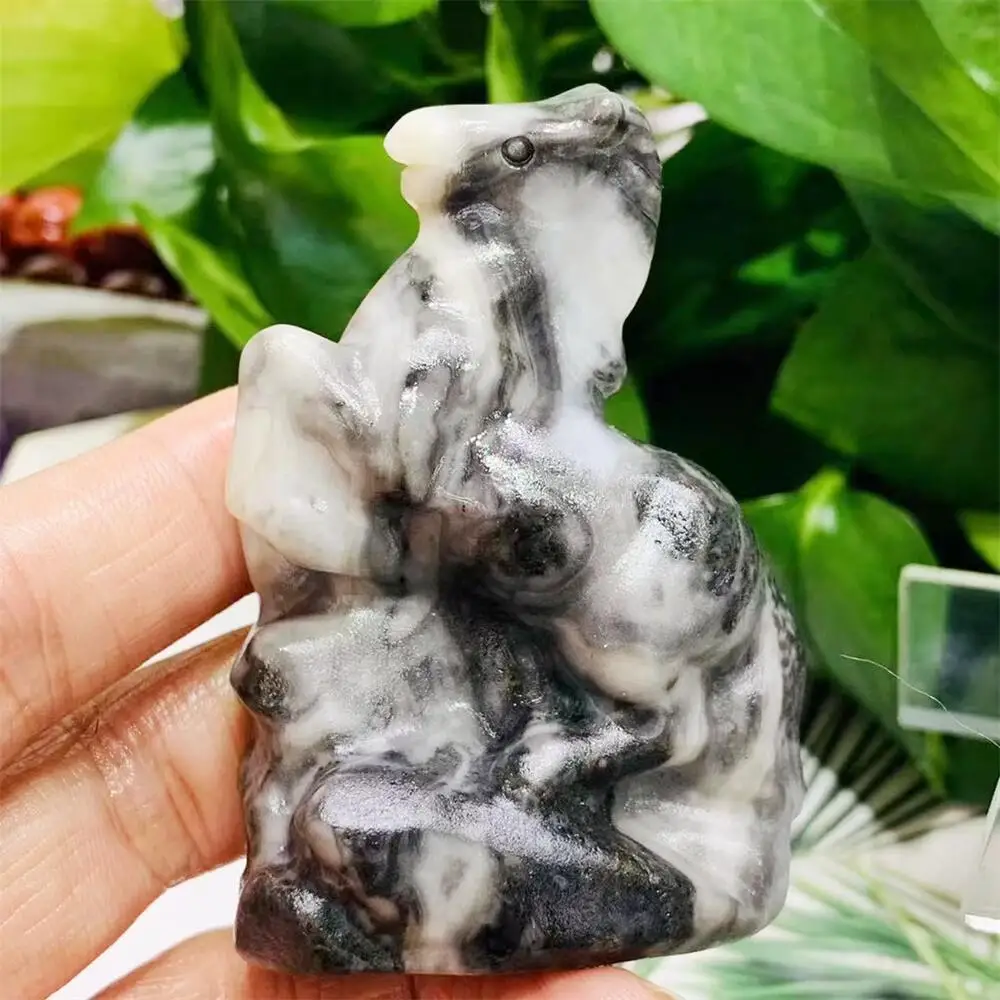 

Natural Shellstone Horse Crystal Animal Fish Tank Landscaping Carving Healing Christmas Home Decoration Gift 1pcs