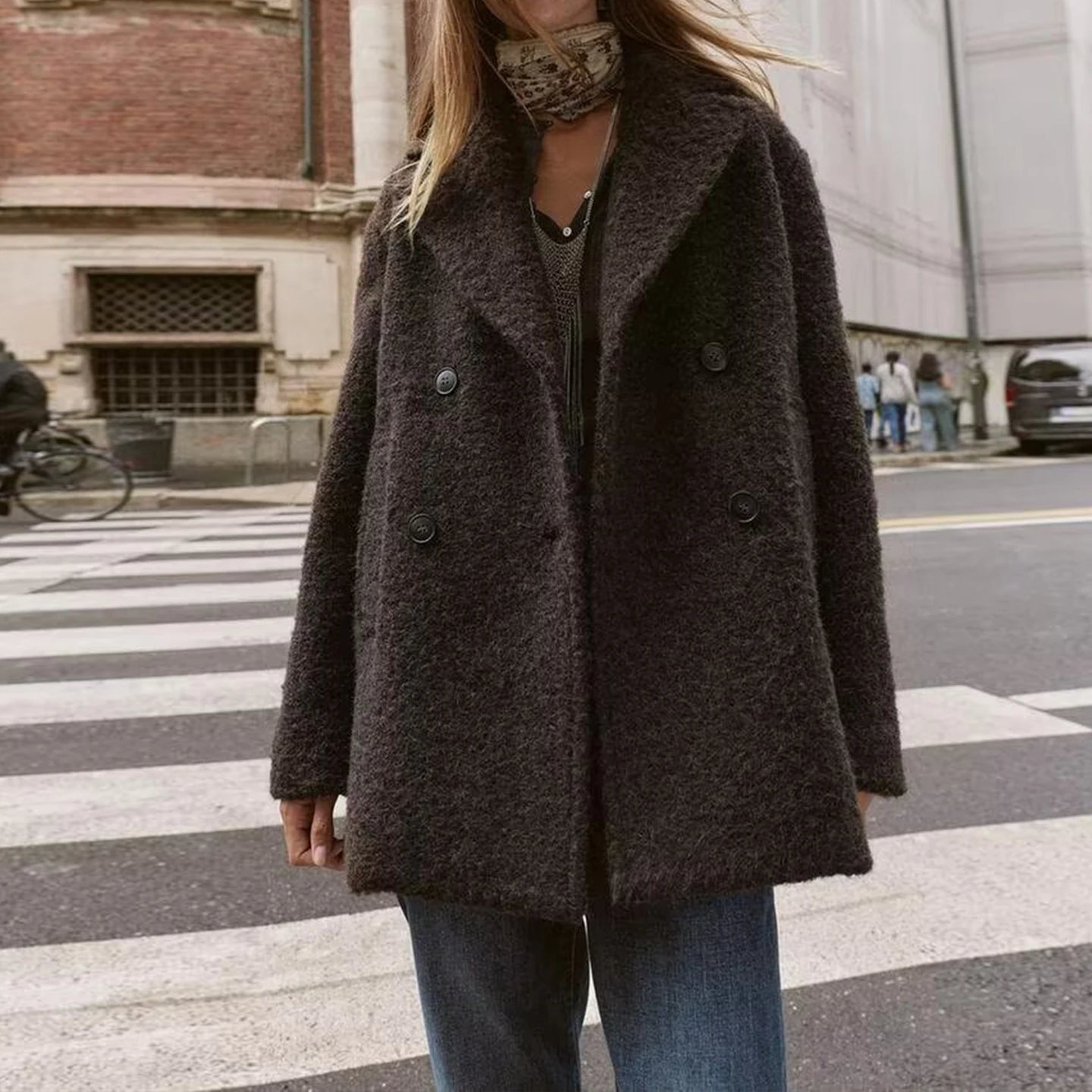 Z manteau à Double boutonnage en cuir perlé pour femme, longueur f, élégant, coupe cintrée, vêtements d'extérieur pour dames, automne