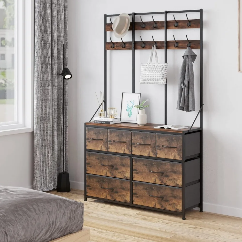 خزانة LUMTOK ذات 8 أدراج، خزانة ذات أدراج، رف ملابس مع أدراج قماشية، شجرة القاعة مع خطافات وأدراج للملابس والألعاب، #2