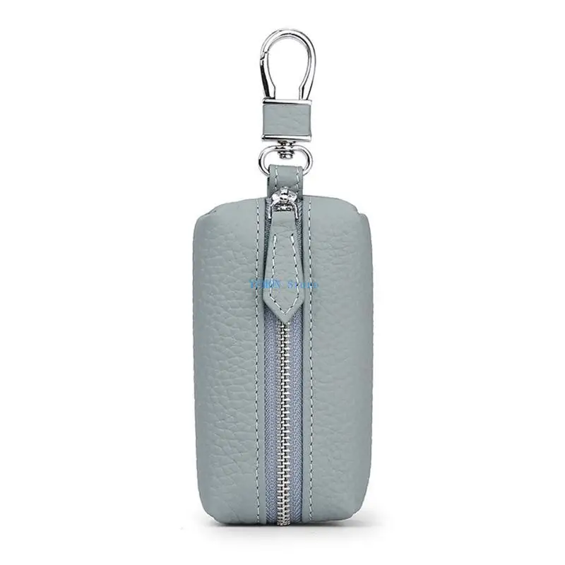 

D0UD Genuine Leather Keychain Wallets Men Women Solid Color Zipper Car for Key Holder