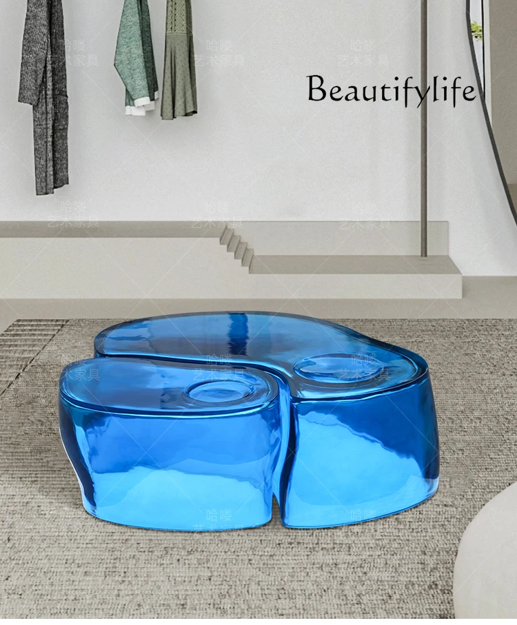 Light Luxury Small Apartment Coffee Table Living Room Stitching Transparent Resin Acrylic Oval Tea Table