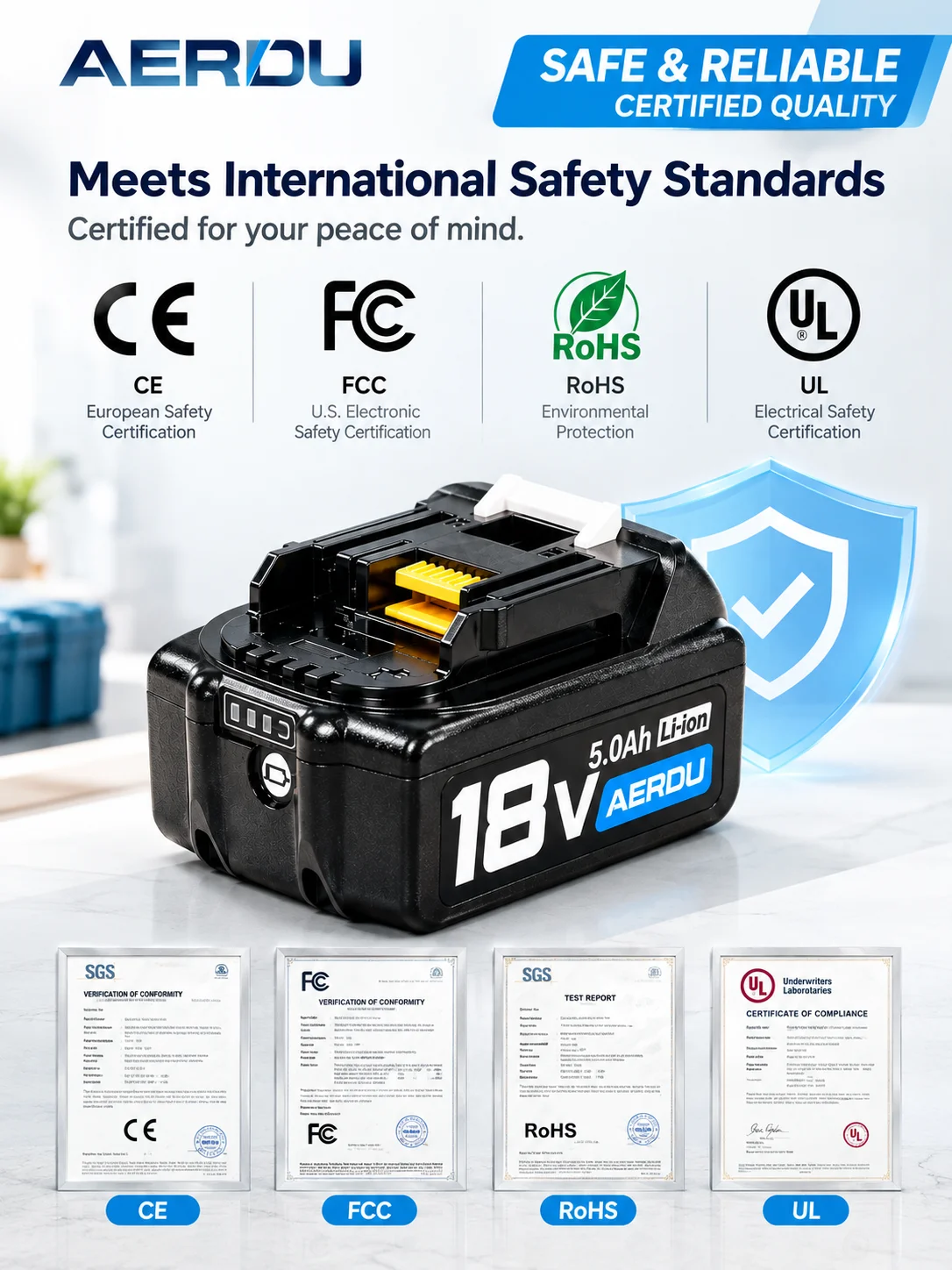 5.0Ah Replacement Battery for Makita 18V LXT, Compatible with BL1850 BL1850B BL1840 BL1840B BL1860 BL1860B, Li-Ion Battery with USB-C PD65W - view 8