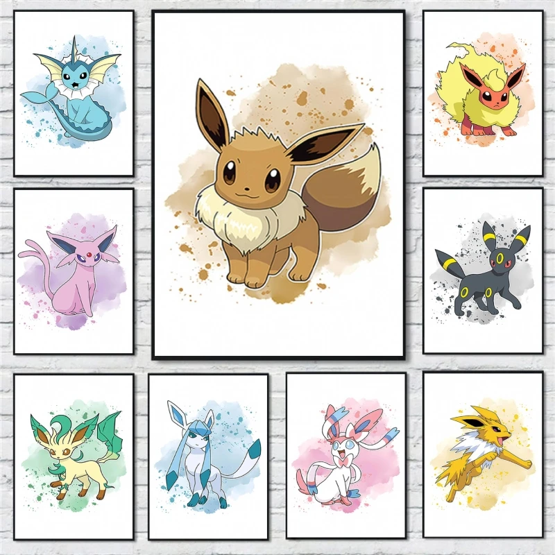 

Poster and Painting Pokemon Eevee Decor Gifts Cartoon Character Picture Kid Action Figures Wall Decoration Living Room