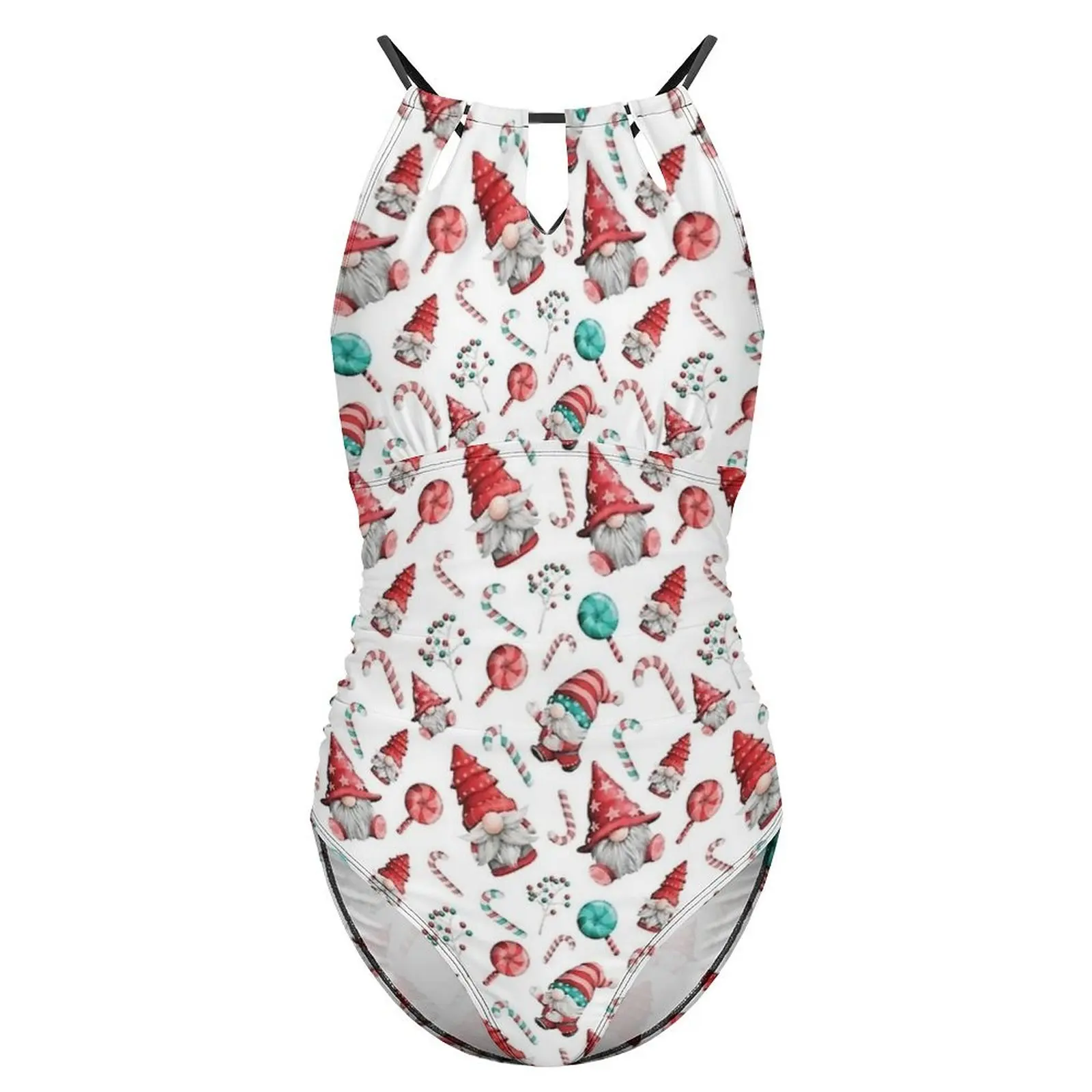 Christmas Gnomes Cute Swimsuit Swimwear One Piece Holiday Swim Bodysuit Halter Bathing Suit Female Push Up Sexy Beach Outfits image 3