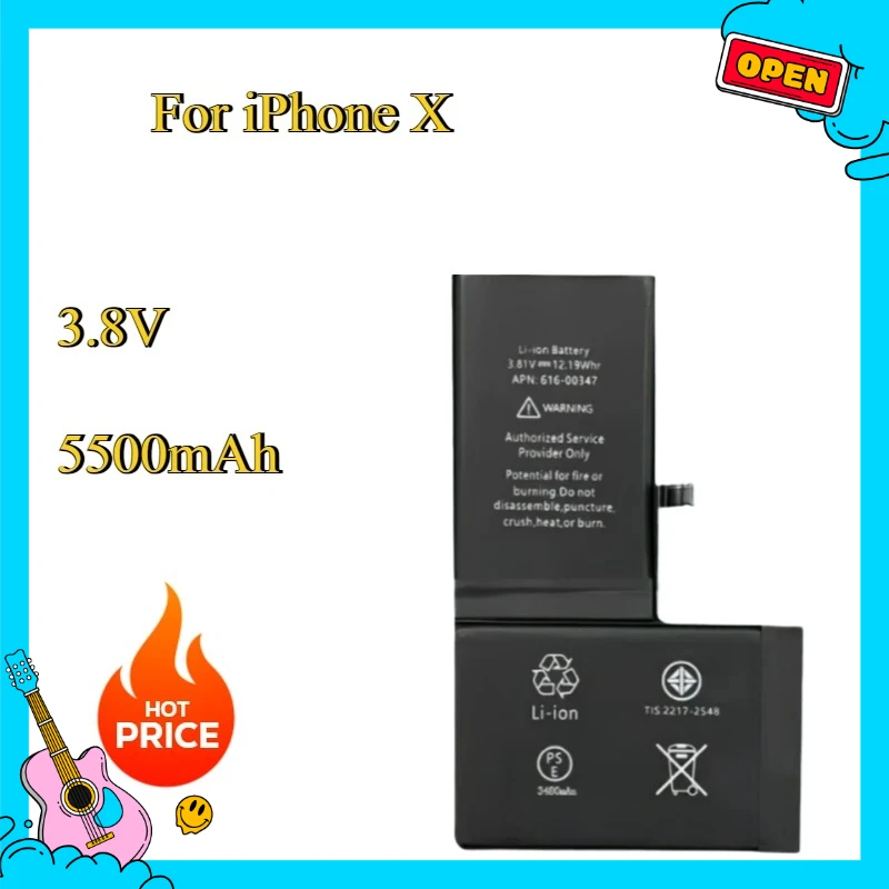 

New Phone Battery High Capacity Replacement Bateria For iPhone X 5500mAh