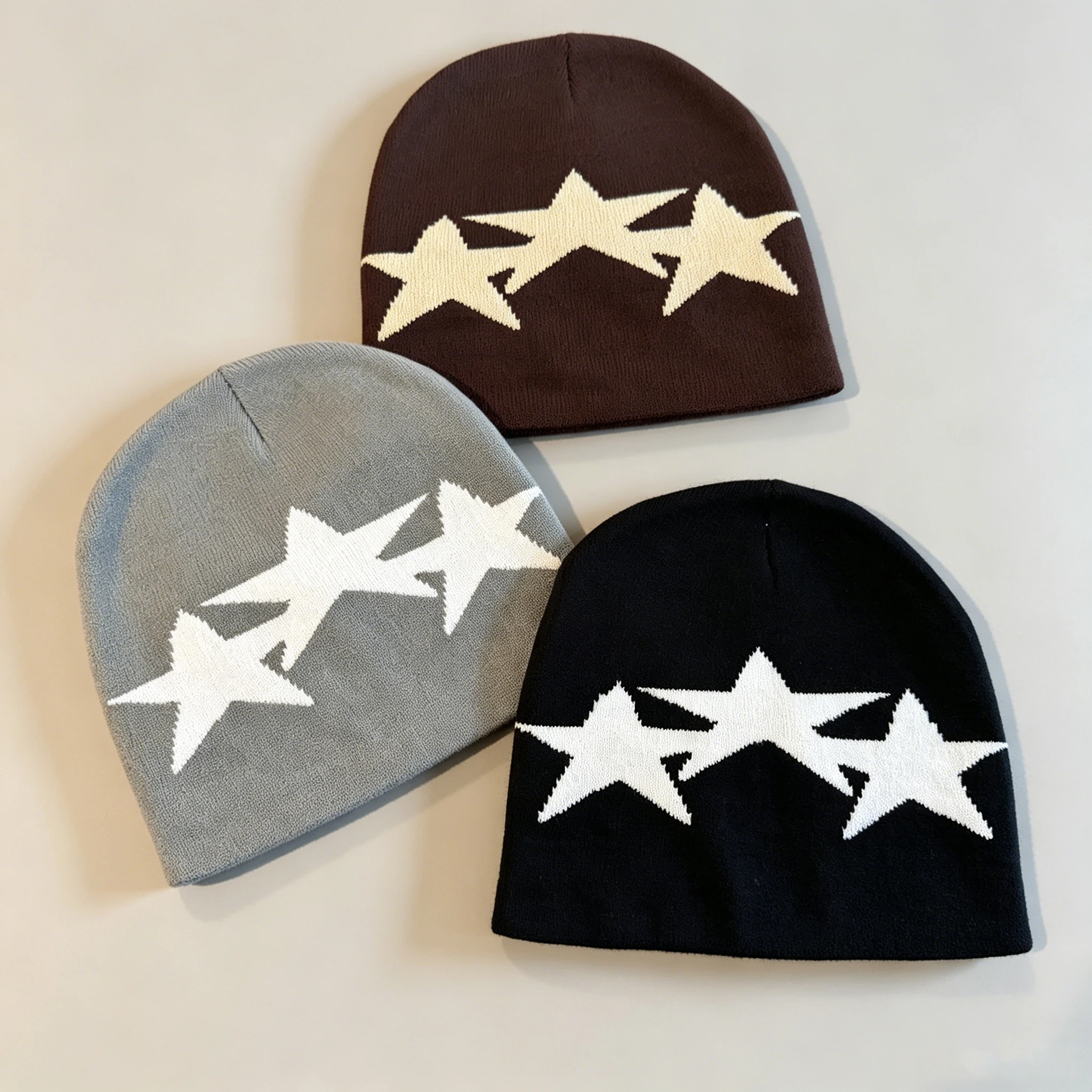 Y2K Five Pointed Star Casual Cozy Winter Warm Beanie Hat Knit Beanie Fashionable Street Style Winter Warm Knit Hat Unisex Pull-O
