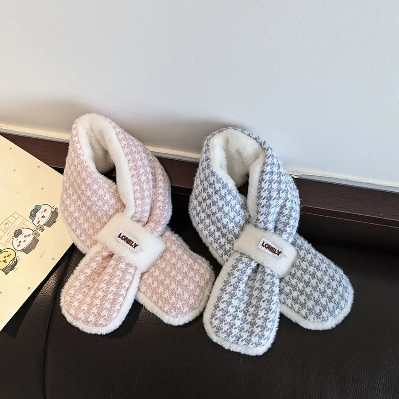 

Children's Scarf Thickened Fleece Simple Plaid Scarves for Kids Warm Boys Girls Baby Shawls Toddler Accessories