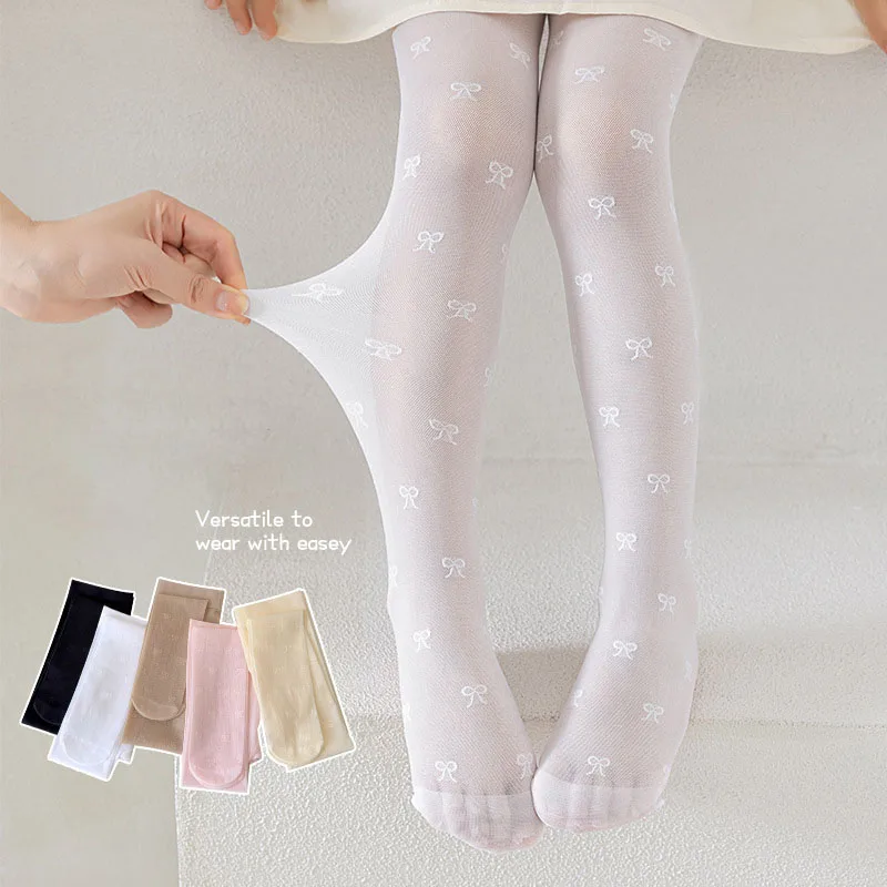 2026 New Summer Children's Tights 2-7T Thin Bow Kids Pantyhose 5 Colors Comfortable Girls Stockings Baby Leggings