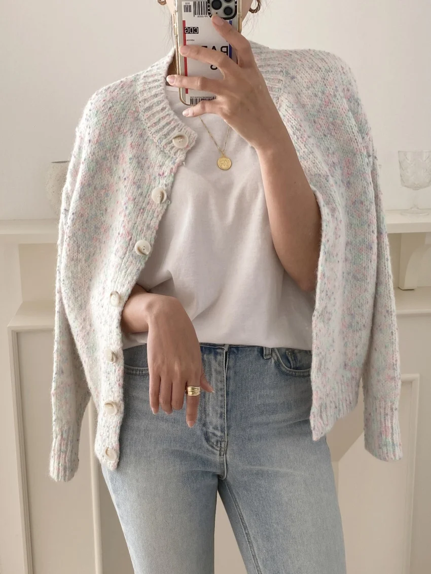 

Женский свитер большого размера Alien Kitty, красочный вязаный свободный свитер, новинка 2025, осень OL Chic, повседневные нежные, милые, мягкие, повседневные кардиганы Mujer