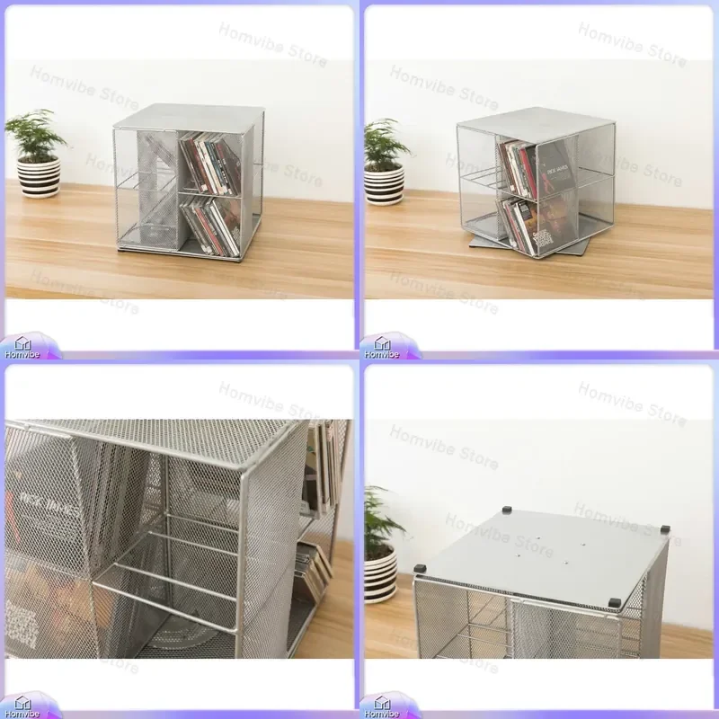for Desktop Rotating Storage Rack Metal Grid Creative Home Office Organizer CD Record Cabinet European American Fashion Style
