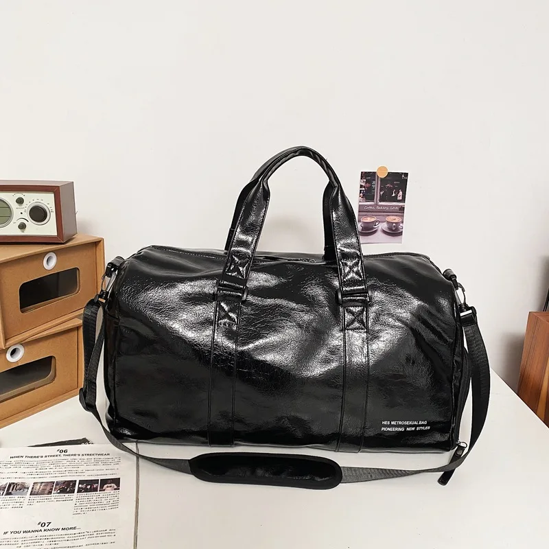 Saco de viagem de couro PU para homens e mulheres, saco de ginástica Weekend Duffel Bag, bolsa ao ar livre masculino e feminino, seco e molhado, esportes Fitness, moda