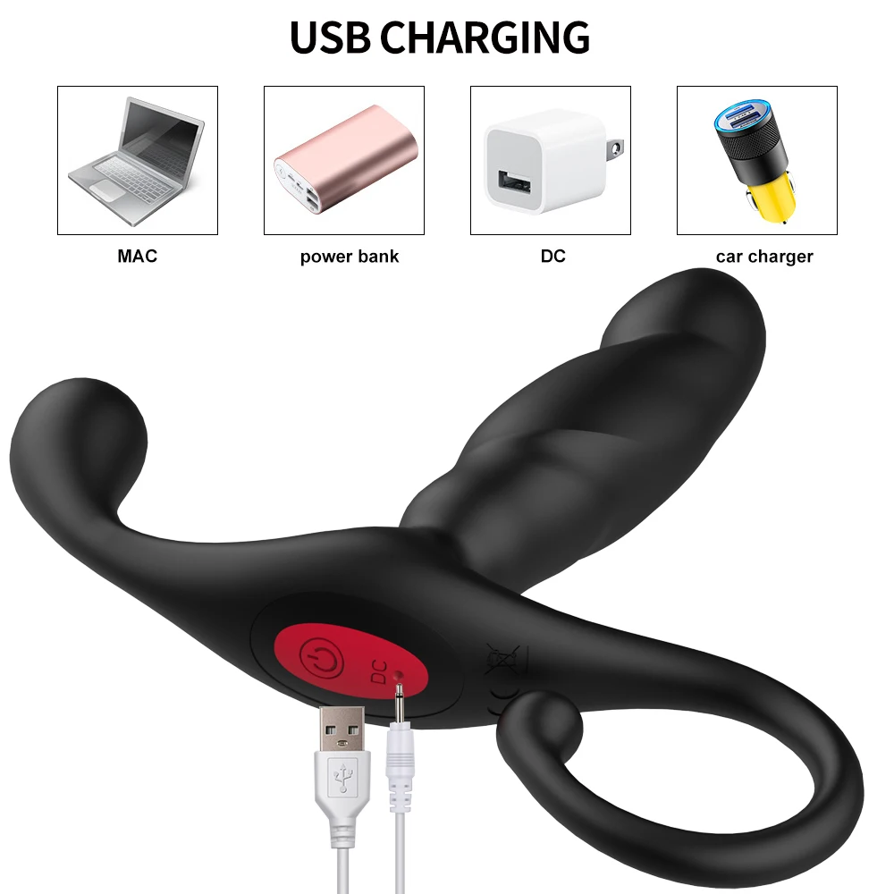 Charging Black Samurai Button Vibrating Prostate, Heating Vibrating Prostate Massager Silicone Vestibule Anal Plug Sex Toys