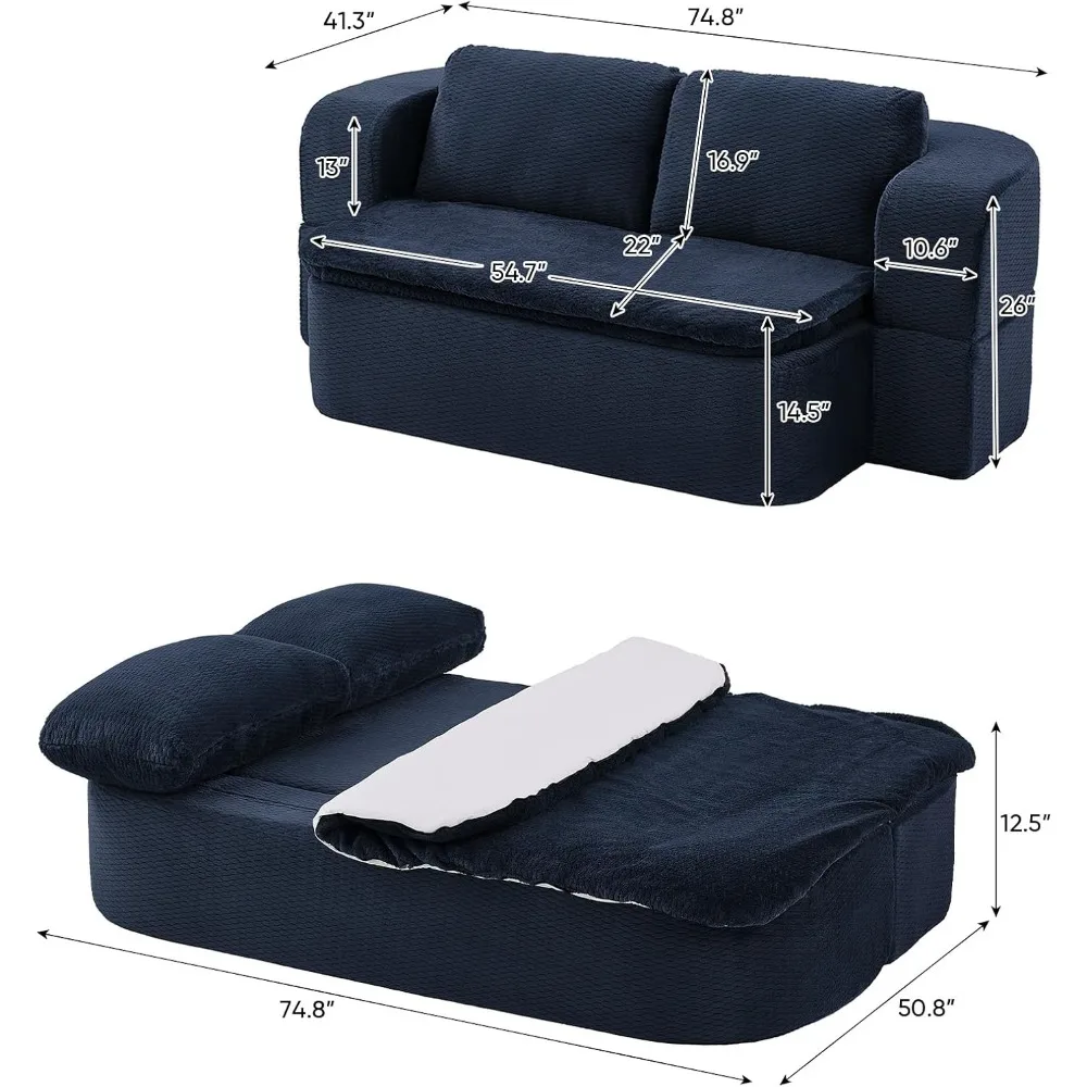 Диван-кровать-футон из пены с эффектом памяти, полноразмерный, раскладной, одеяло из искусственного меха в комплекте, удобный напольный диван-кровать