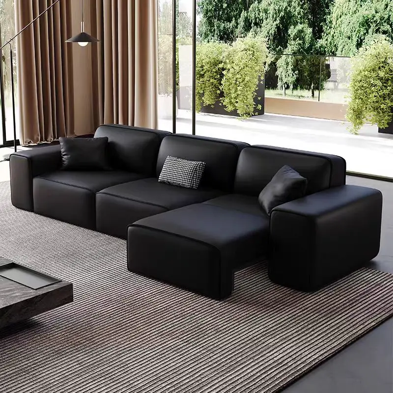 ￥%Luxury High-end Head Layer Cowhide Living Room Straight Multi-functional Retractable Sofa Electric Function Leather Sofa