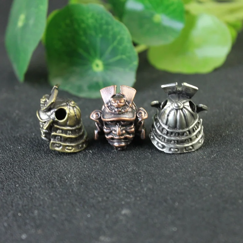 Brass Japanese Samurai General Helmet Handmade Knife Beads Paracord Woven Rope Lanyard Pendants DIY Accessories Outdoor Tool EDC view 5
