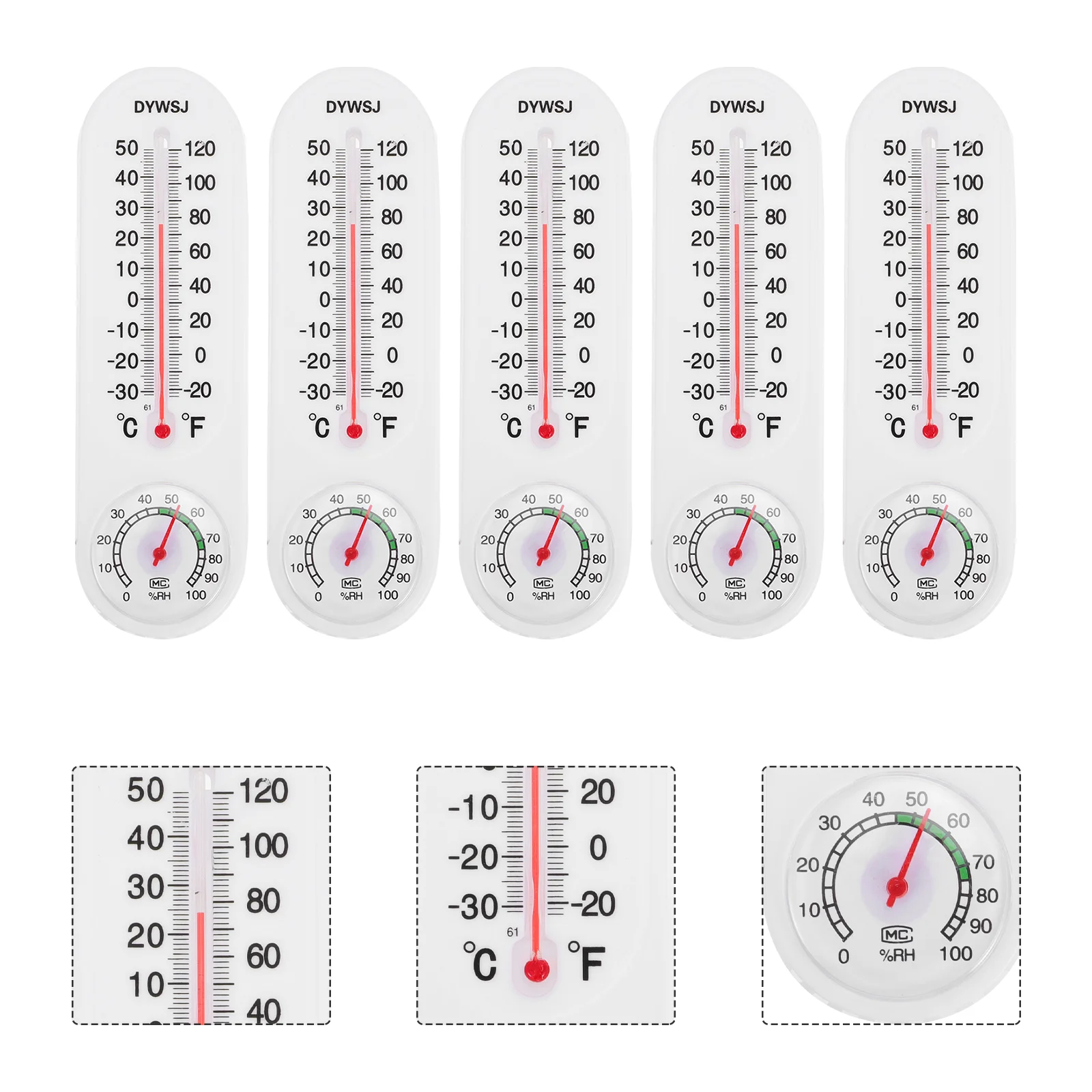 

5 Pcs Hygrometer Indoor Wall Strip Office Thermometer Garden Plastic Greenhouse Maximum