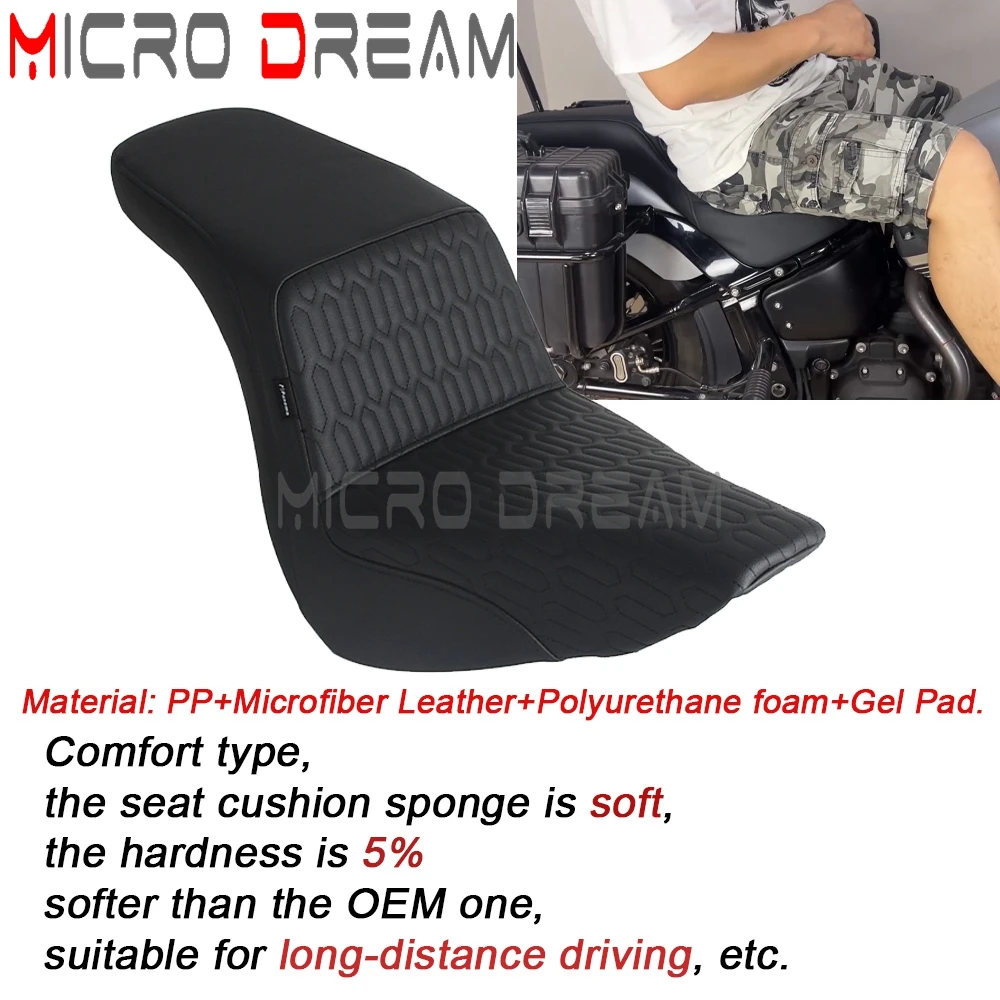 Motorcycle Two-Up Seat Gel Cushion Leather For Harley Softail FXLRST Low Rider ST 22-24 FXLRS Low Rider S 20-24 FXLR FLSB 18-21