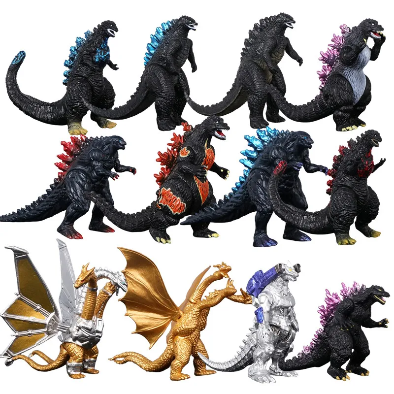 2024 New 10cm Godzilla VS Kingkong Gojira Soft Glue King Ghidorah Action Figure Movable Joints Model Toys For Kid Boy Gift