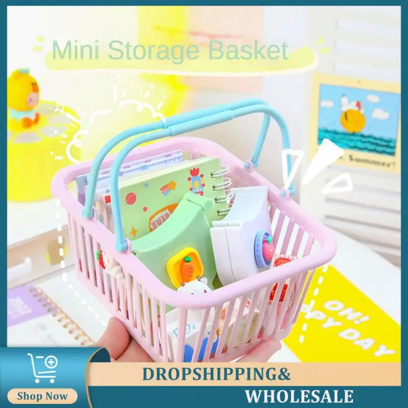 Small Carrying Basket Stackable Storage Durable 62g Resin Household Gadgets Macaroon Color Storage Basket Stationery Storage Box