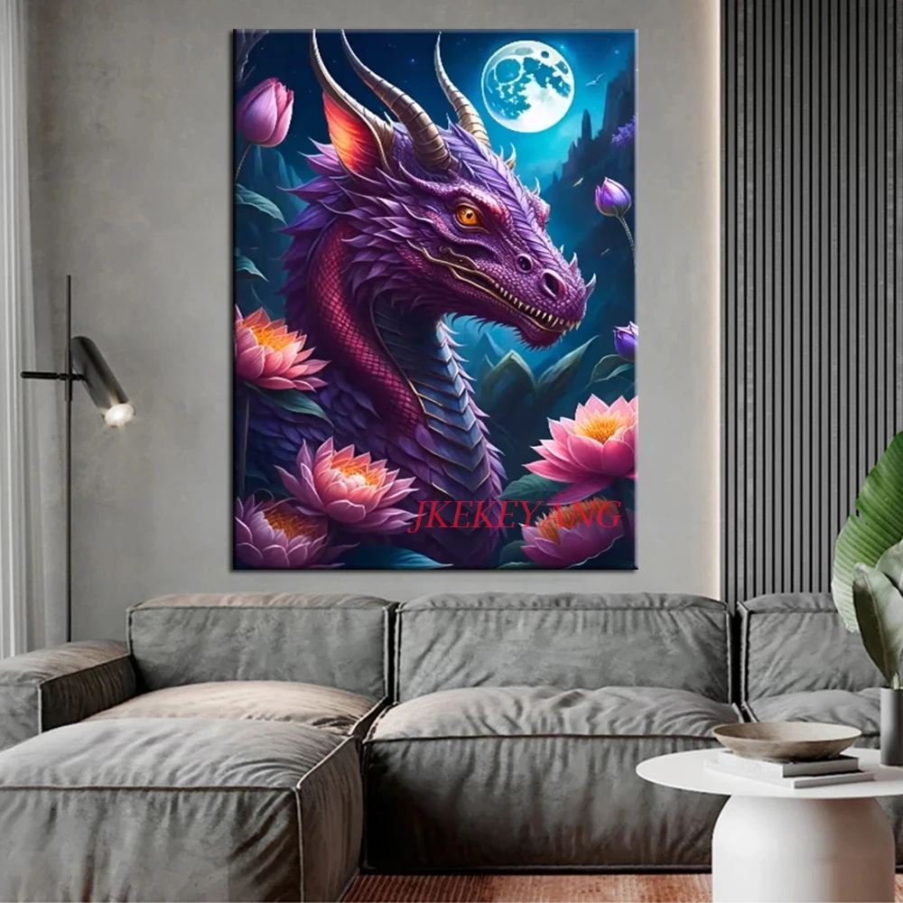 Full Square/Round Drill 5D DIY Diamond Painting Dragon and Flower Picture Diamond Embroidery Cross Stitch Home Decor