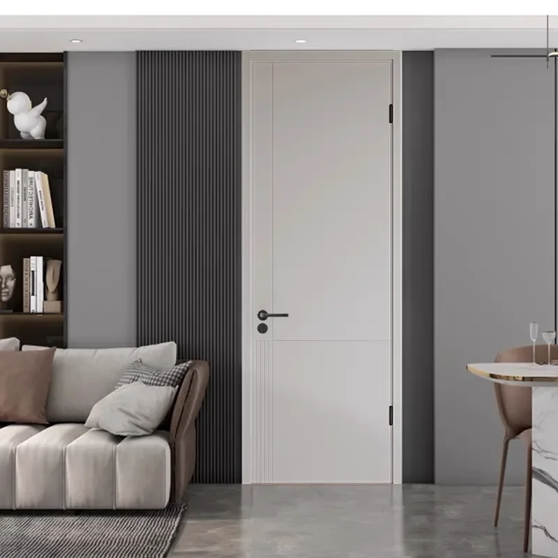 Modern Simple Painted Ecological Door Soundproof Bedroom Composite Solid Wood Swing Door for Interior Room Decoration