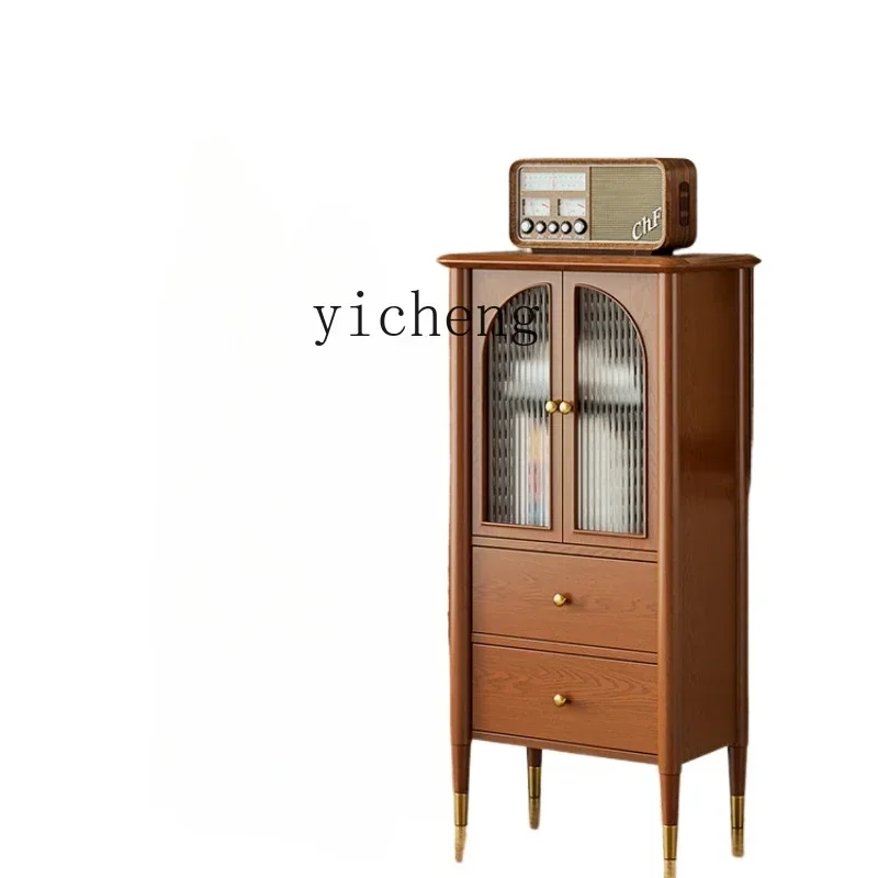 

ZZ French retro solid wood TV cabinet side cabinet light luxury household living room high and low cabinet