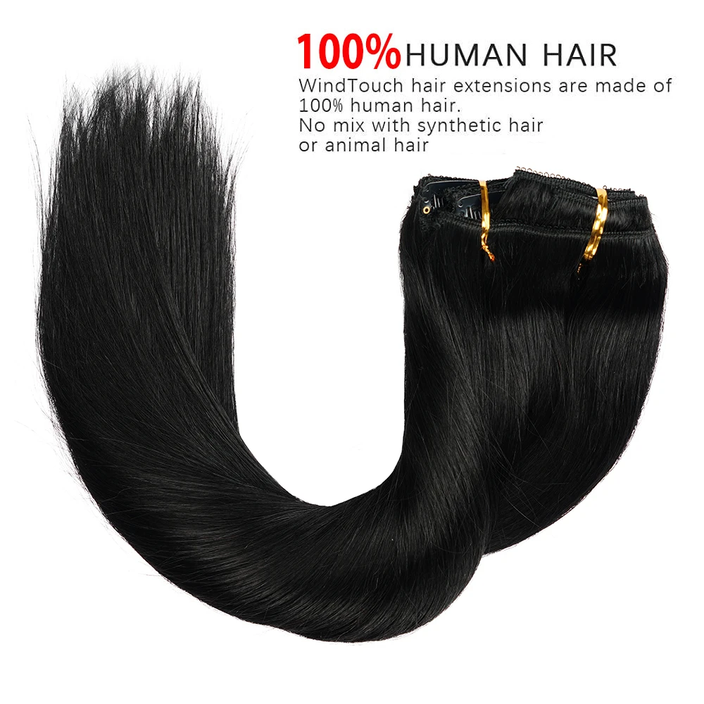 Doreen Double Drawn Clip in Hair Extensions Human Hair Full Head 14 to 22 Natural Clip Hair Pieces Natural Black Thick Hair Clip