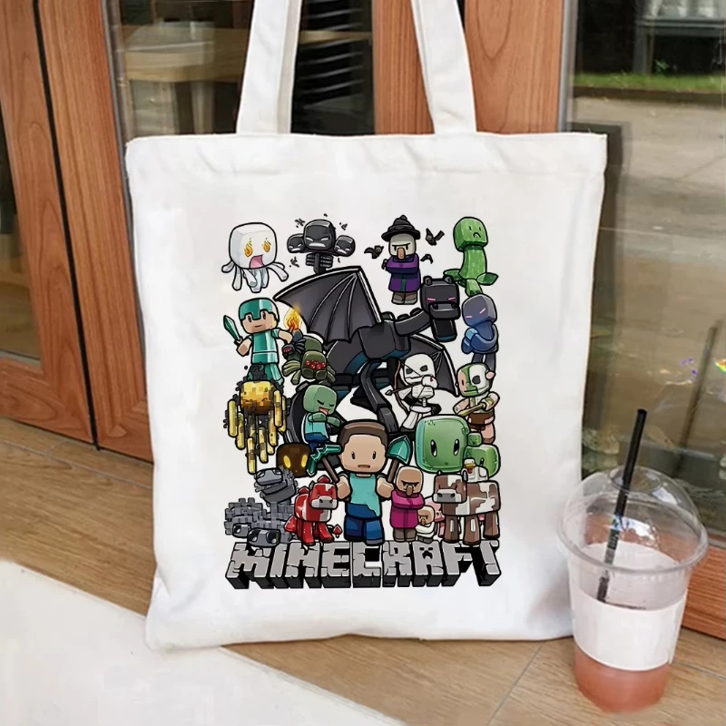 Jogos populares bolsa de ombro grande sacos de compras reutilizáveis harajuku eco bonito dos desenhos animados casual sacolas lona bolsas de mercearia presente
