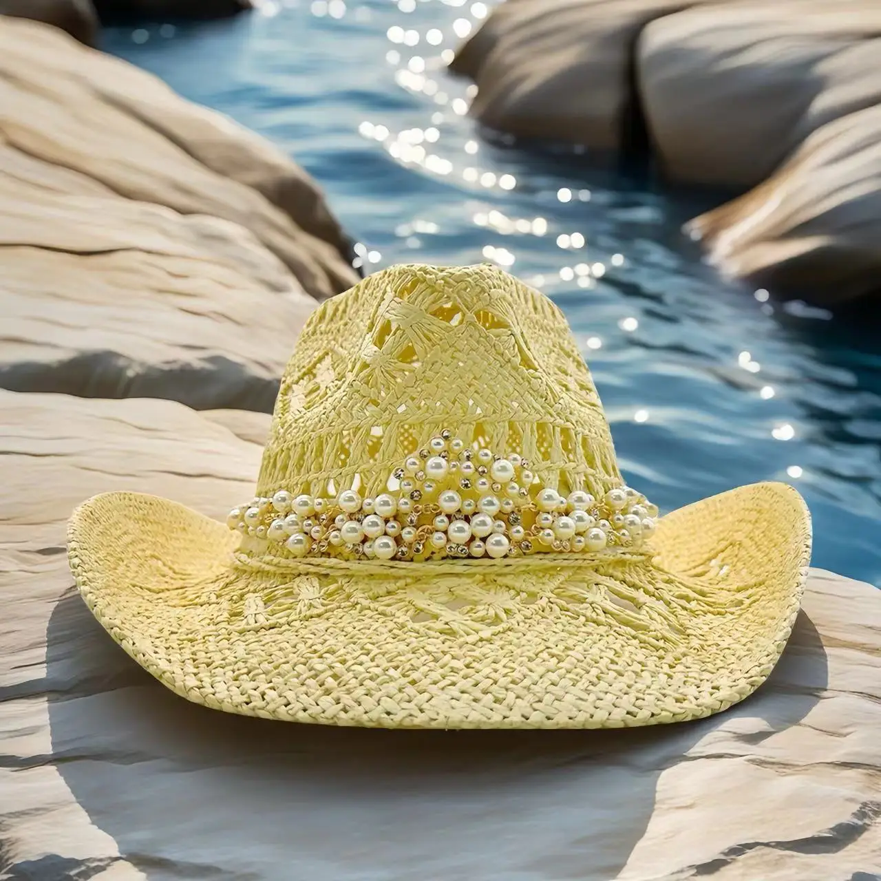 

Соломенная шляпа с кристаллами в стиле вестерн для женщин и мужчин, пляжная, винтажная, для вечеринок, летних фестивалей, кантри-музыки, головной убор