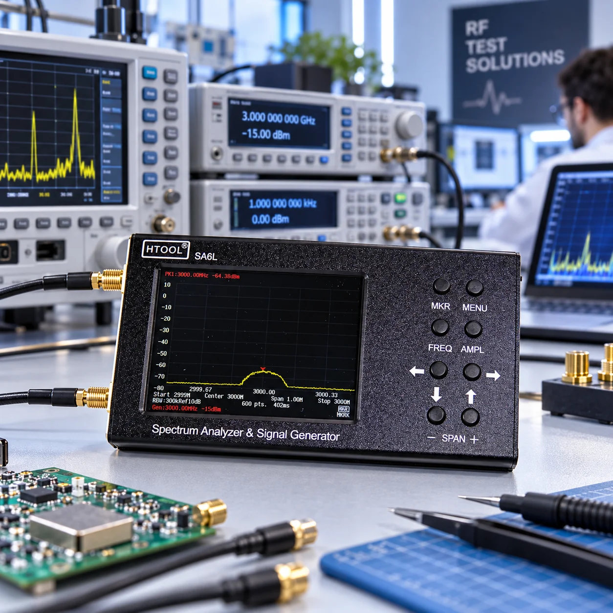 HTOOL SA6L 25MHz-6.4GHz Portable Spectrum Analyzer & Signal Generator, 3.2