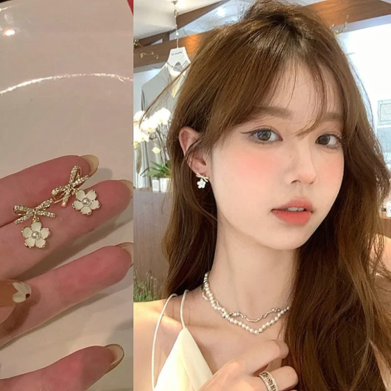 Pendientes de flores con lazo, Clips para las orejas sin agujeros, Clip con lazo en el pendiente sin perforación, pendientes minimalistas, joyería Cey555