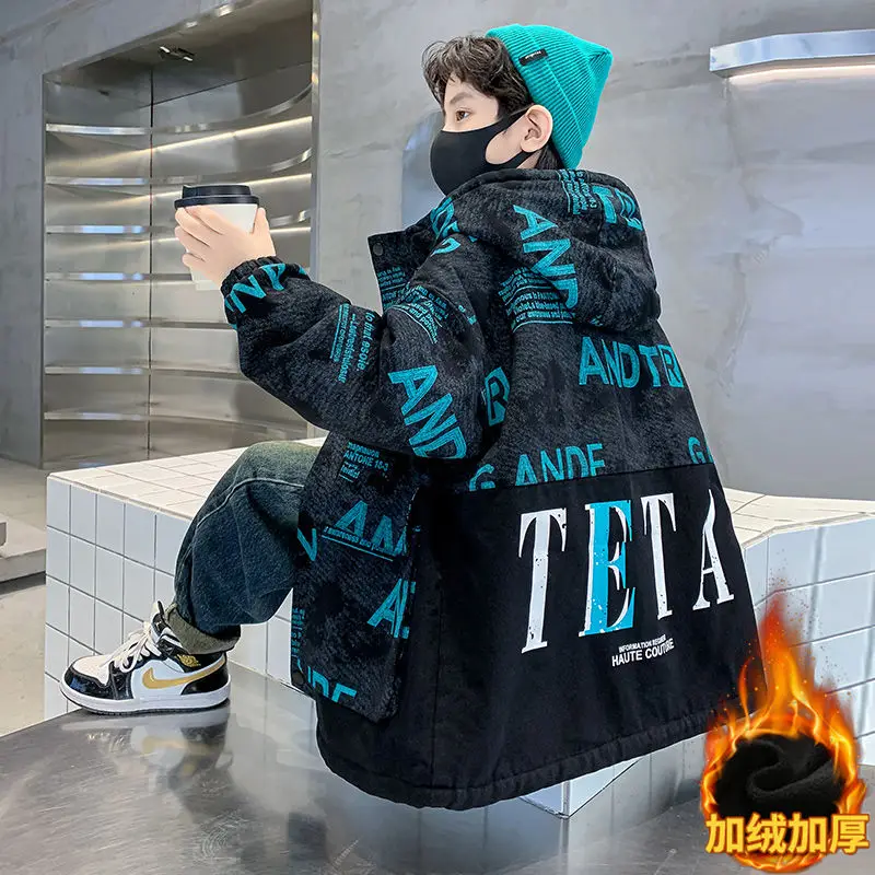 Teenage Boys Oversized Jacket for Autumn Winter 2024 New Children\'s Clothing Cotton Jacket with Thick Fleece Big Boy Parka 방설복