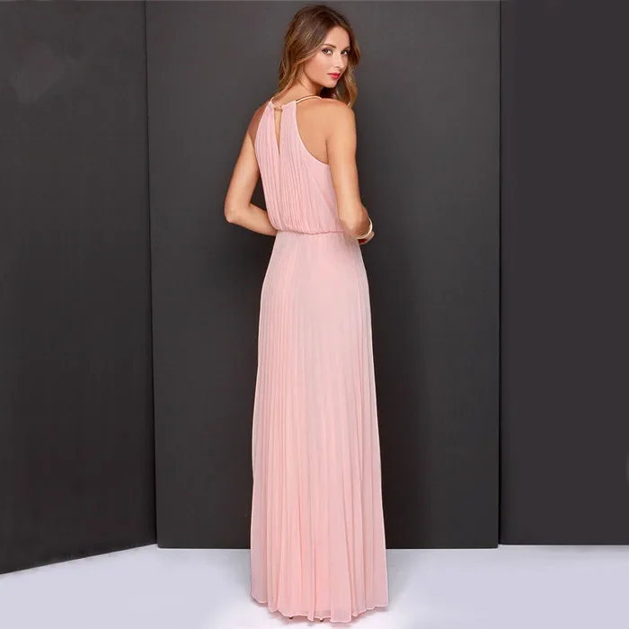 2024 New Fashion Summer Sexy Women's Long Dress Hanging Neck Solid Color Chiffon Sleeveless Dress Female Dresss