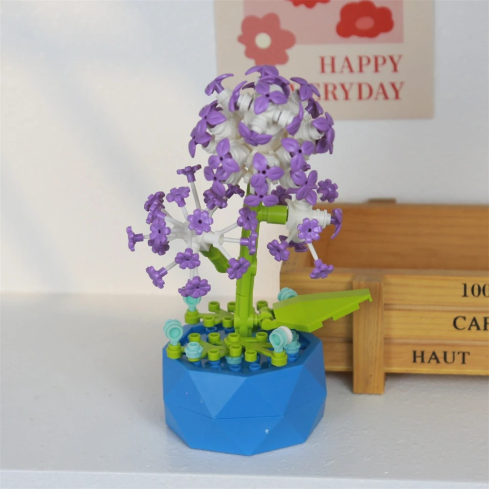 Buket Kreativitas Kota Bunga Abadi Tanaman Sukulen Pot Mawar Bunga Matahari Rakitan Blok Bangunan Mainan Bata untuk Anak-anak