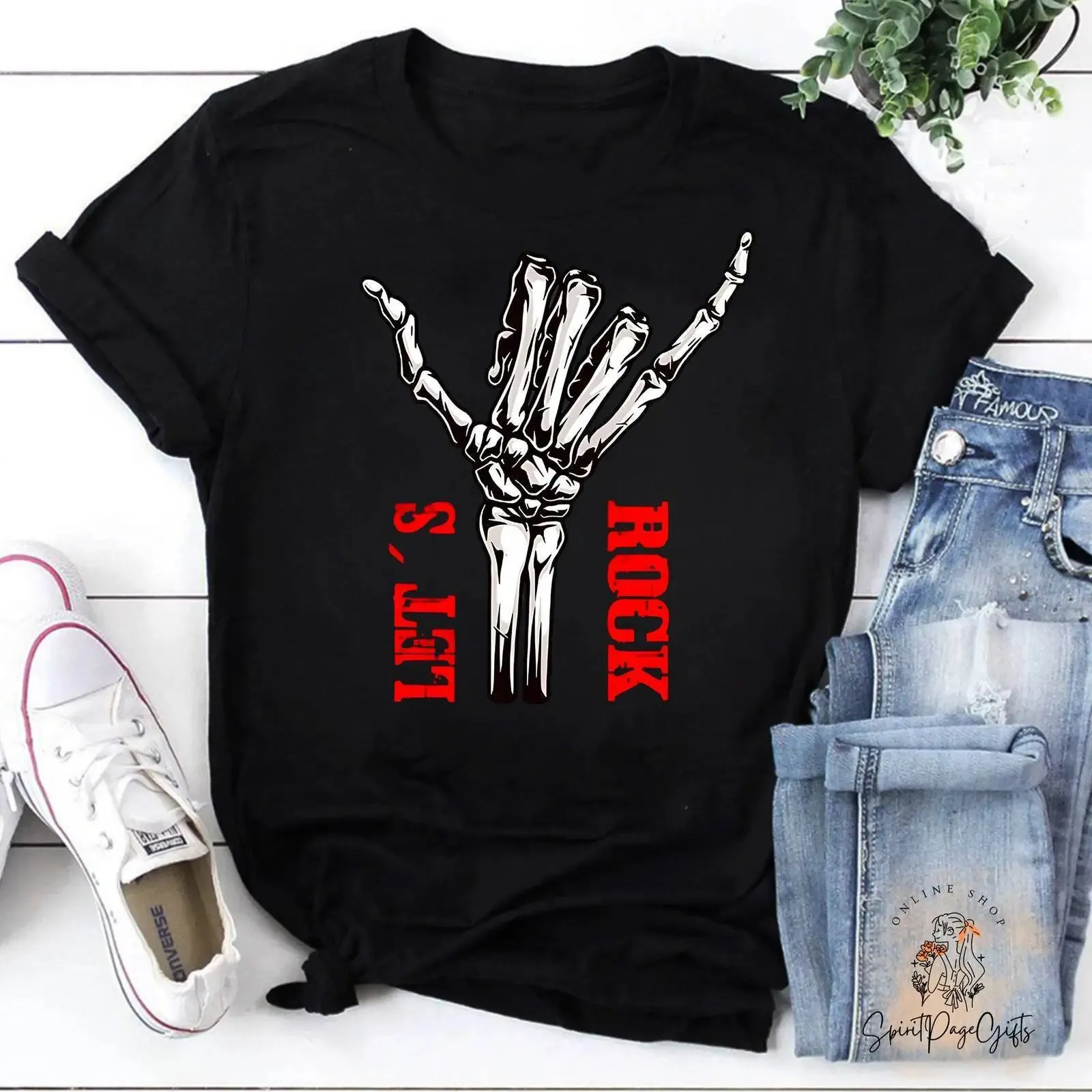 Skeleton Hand Let Äôs Rocks Vintage T Shirt Let'S Rock Retro Skelet