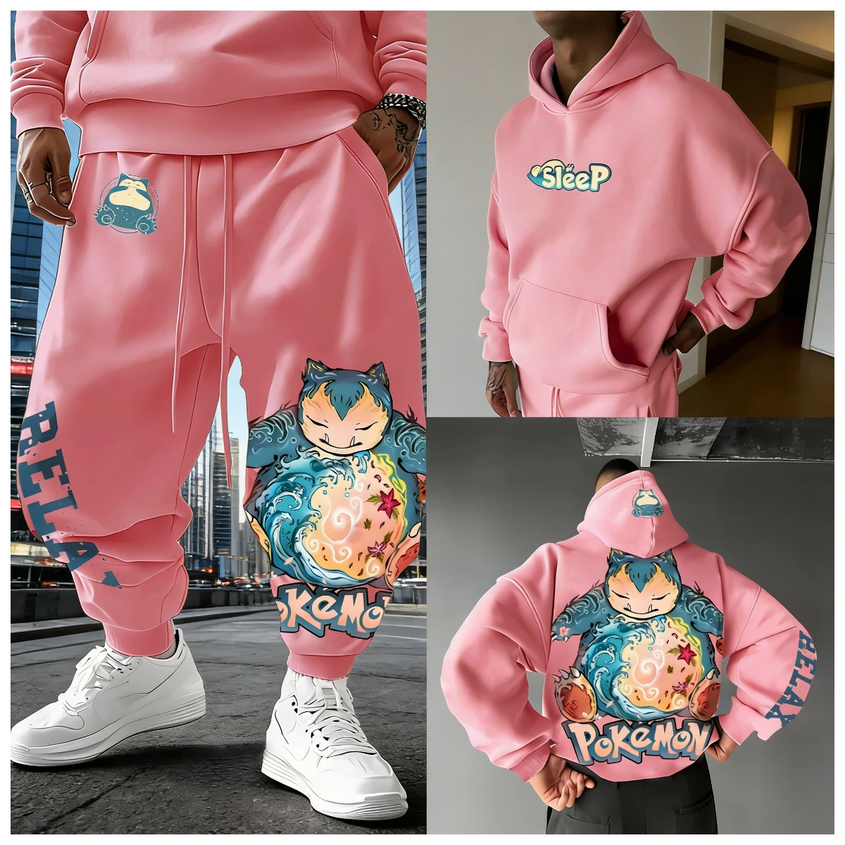 

Комплект худи и брюк с принтом Pok É Mon Animation Kabi Beast для мужчин и женщин, модный повседневный комплект