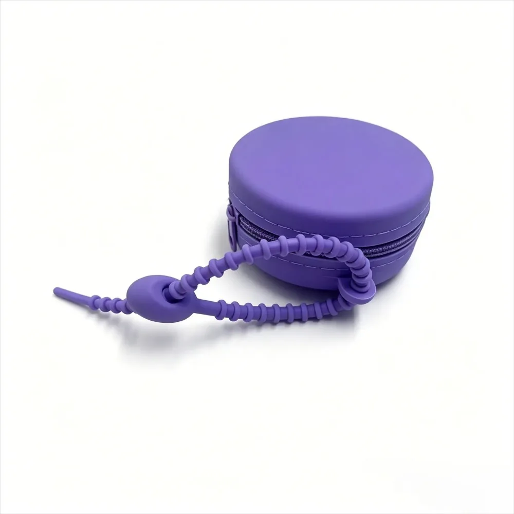 Round Silicone Storage Bag with Lanyard Multifunctional Mini Wallet Bag Pendant Waterproof Solid Color Coin Purse