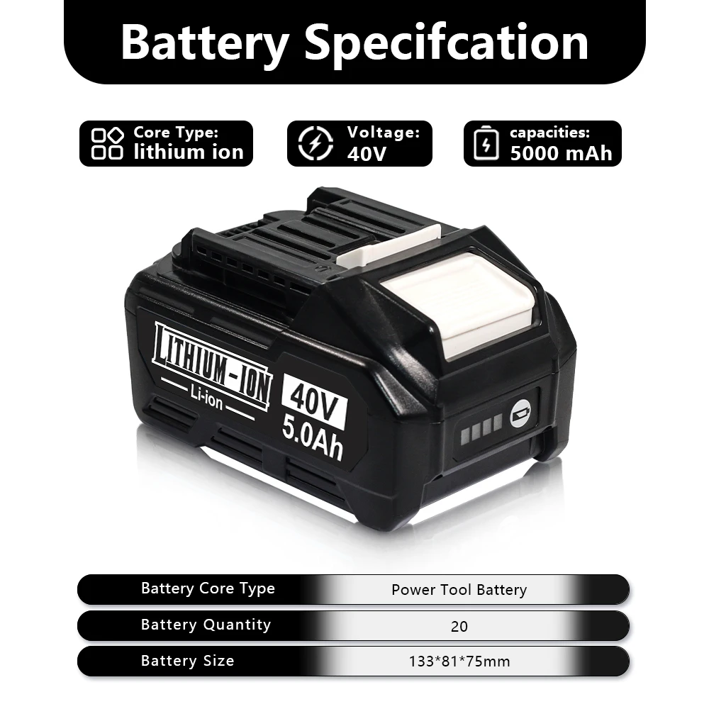 

Для инструментов Makita 40 В MAX XGT BL4020 BL4025 BL4040 BL4050 BL4080, 5,0 Ач 21700, замена литиевой батареи для силового оборудования 40 В