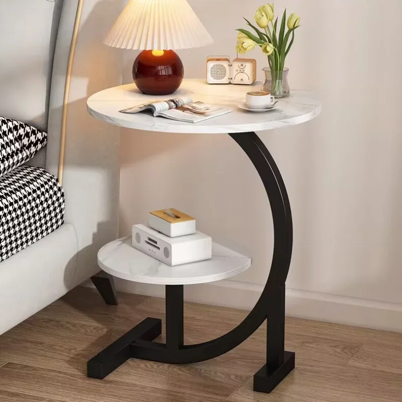 C-Shaped Side Table Metal Frame Sofa Table Tea Table for Living Room Bedroom Home Office Decorative image 3