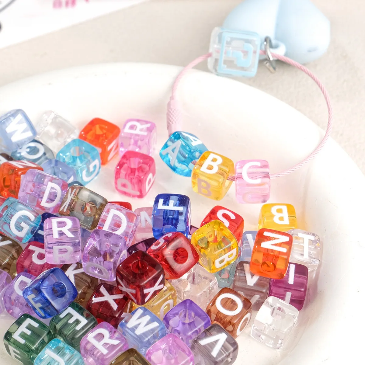20Pcs Transparent Acrylic Alphabet Beads Square Loose Beads DIY Bracelet Necklace Keychain Jewelry Handmade Craft Accessories