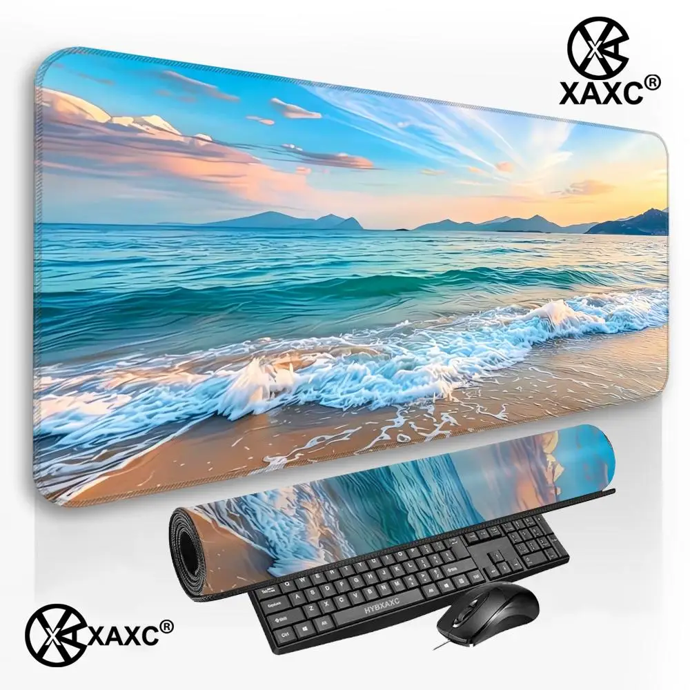 

Large Gaming Computer Desk Mat Mouse Pad Turquoise Ocean Beach Keyboard Cover Office Decor Pc Accesories Non-slip for Pc HYBXXC