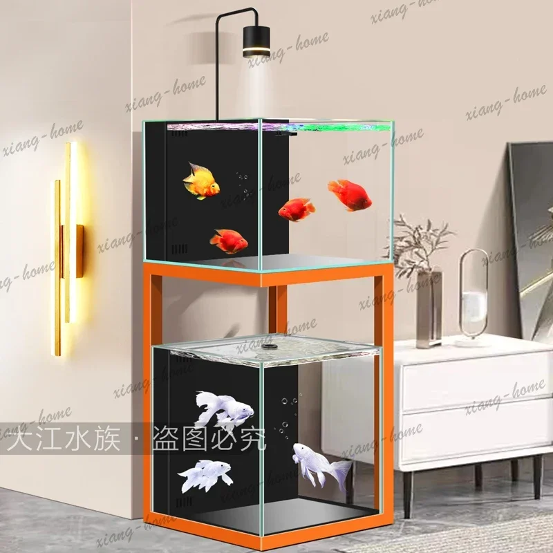 FG   fish tank aquarium lazy water-free small and medium-sized ultra-white glass double-layer household