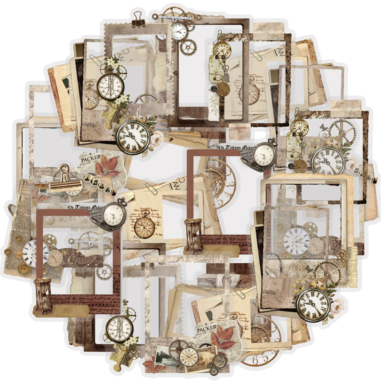 Etori Life Time Stamp 20Pcs Steampunk Style Journal Border Stickers Vintage Clock Gear Blank Note Decoration Stickers for Laptop, Phone Stickers, Suitcase, Scrapbooking Supplies, Student Gift Paper Bag, DIY Artwork, Vintage Party, Room Decoration, Toy Stickers, Gift for Friends