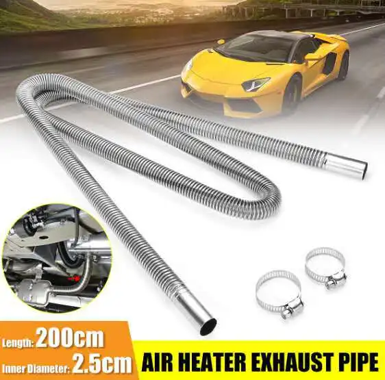 150/200cm Air Parking Heater Exhaust Pipe For Diesel Heater with 2 Clamps Stainless Steel Fuel Tank Exhaust Pipe Hose Tube