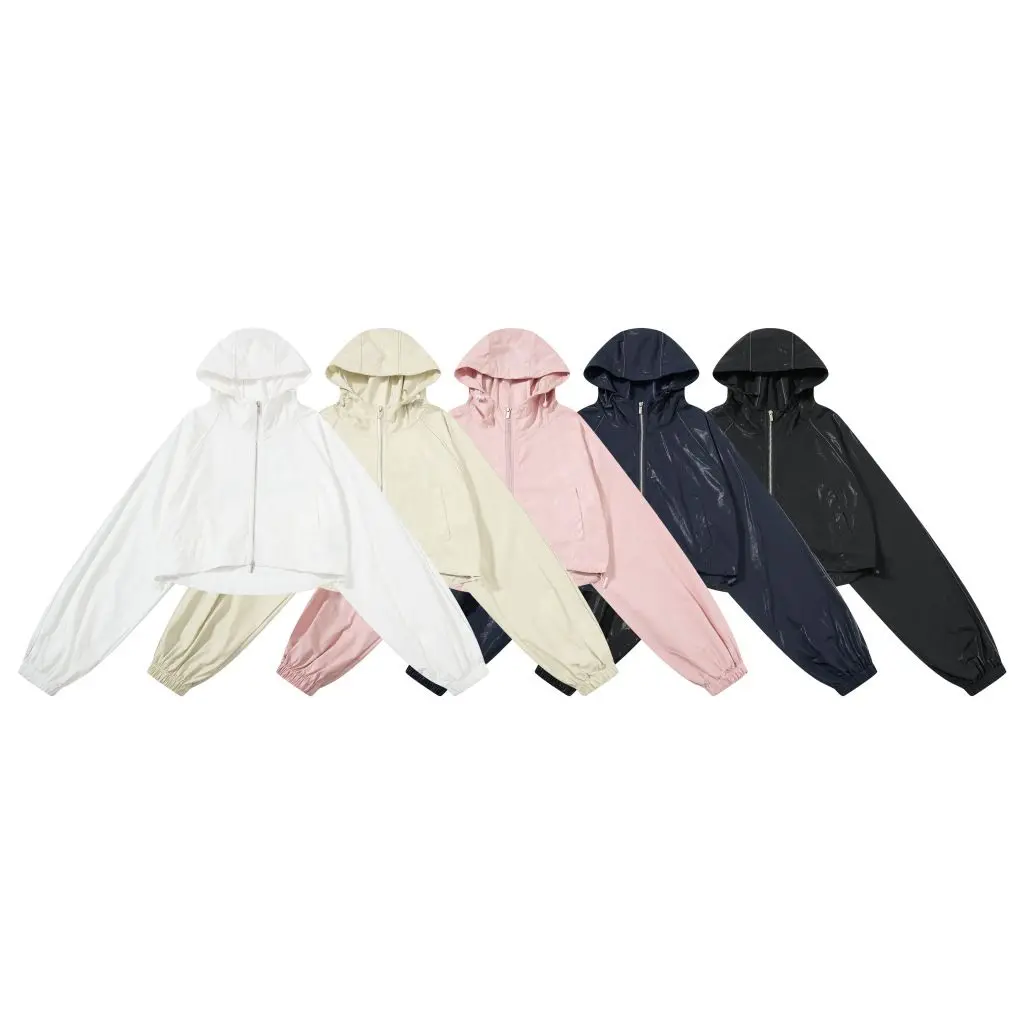 Matin Kim Oversized Cropped Windbreaker Hooded Drawstring Hem Korean Streetwear