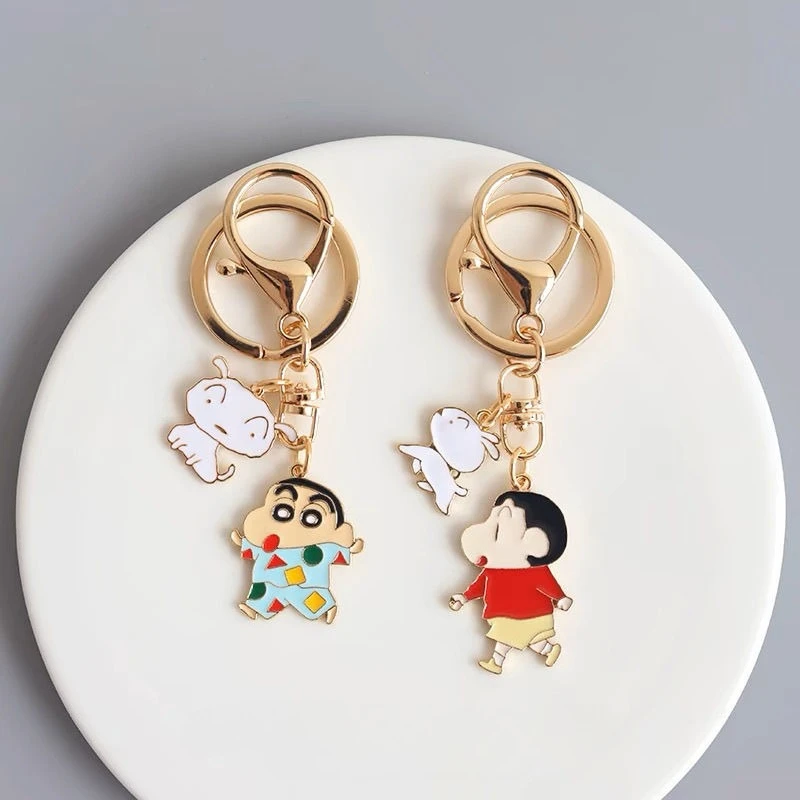 Crayon Shin chan pequeño llavero blanco lindo dibujos animados figuras de Anime llavero bolsa mochila colgante accesorio decoración juguete para regalo