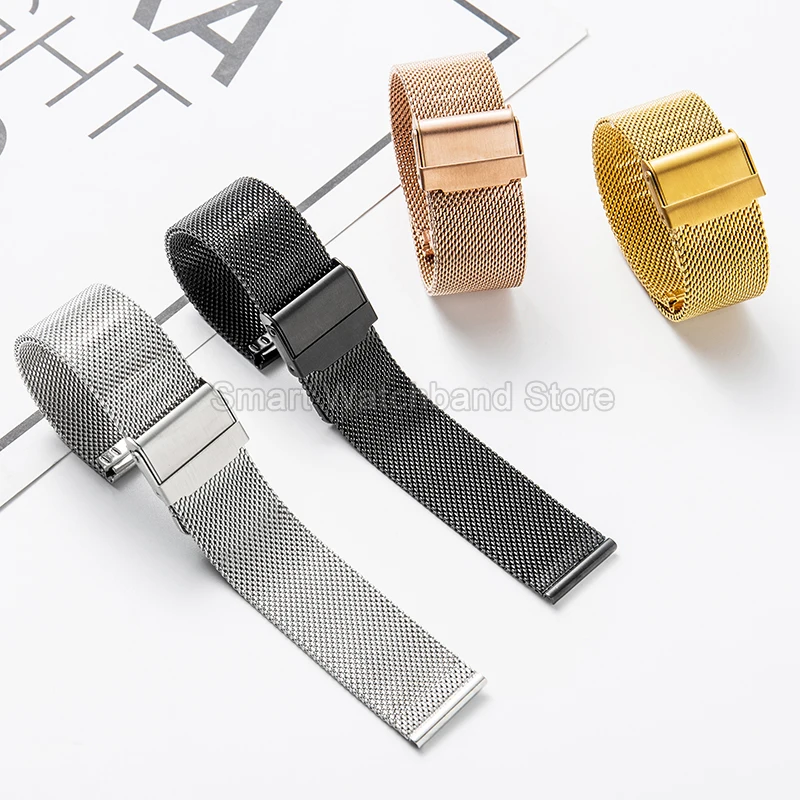 For Milanese Women Men Generic Solid Stainless Steel Watch Accessories 22 20 18 16 14mm Slight Mesh Design Breathable Watchband