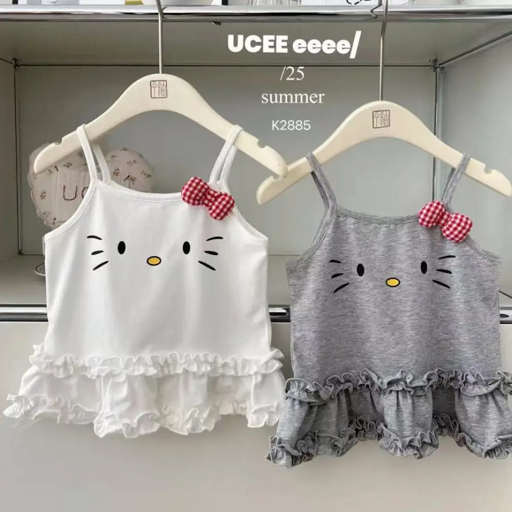 

Kawaii Sanrio Hello Kitty, слинг для девочек, новый летний жилет в стиле принцессы с короткими рукавами, милая милая куртка для малышей, подарок ребенку, От 1 до 8 лет