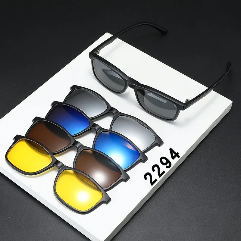 Eyeglasses Frame Men Women With 5 PCS Clip On Polarized Sunglasses Spectacle Magnetic Glasses Male UV400 Eyeglasses image 4